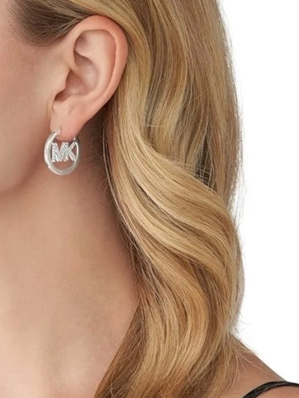 Michael Kors Silver-Tone Pave Hoop Earrings - Picture 2 of 6